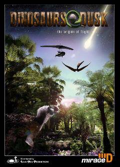 movie poster of an illustration of dinosaurs with approaching asteroid