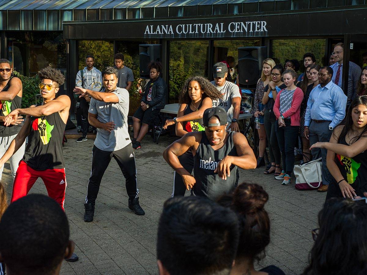 Students dance outside the ALANA Cultural Center at the ALANA Palooza event
