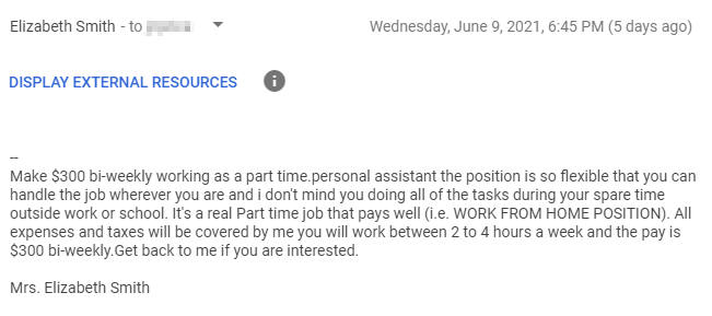 Personal Assistant Scam Email