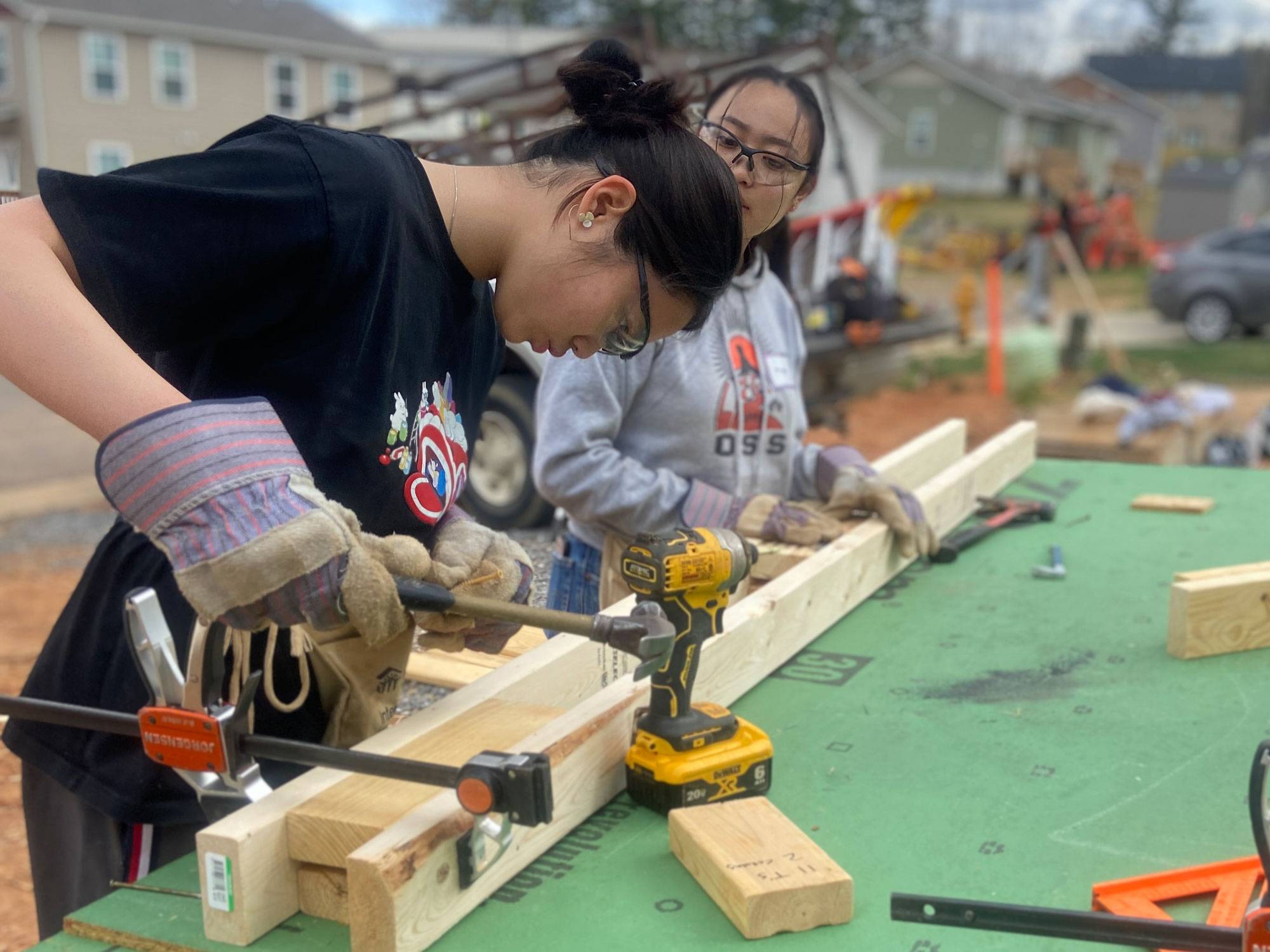 Student works with hammer