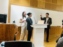 Photo showing Ferdinand holding up an Oak leaf at the Oak Award Ceremony.