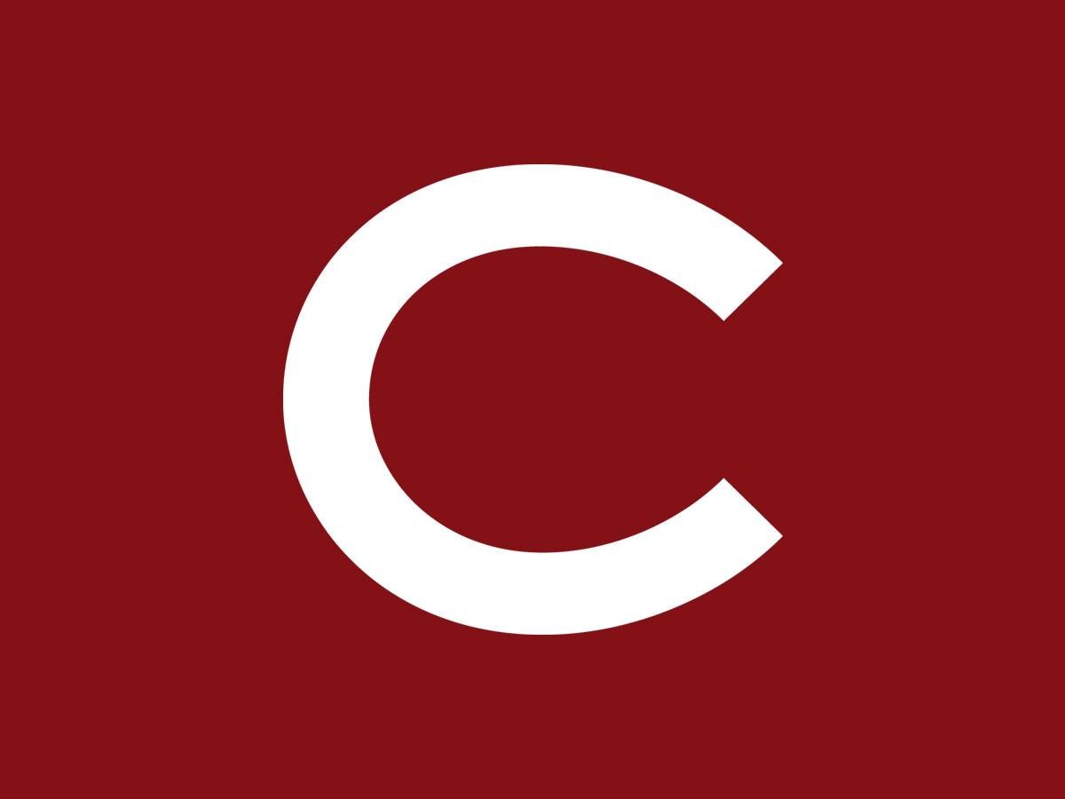 White Colgate C logo on a maroon background
