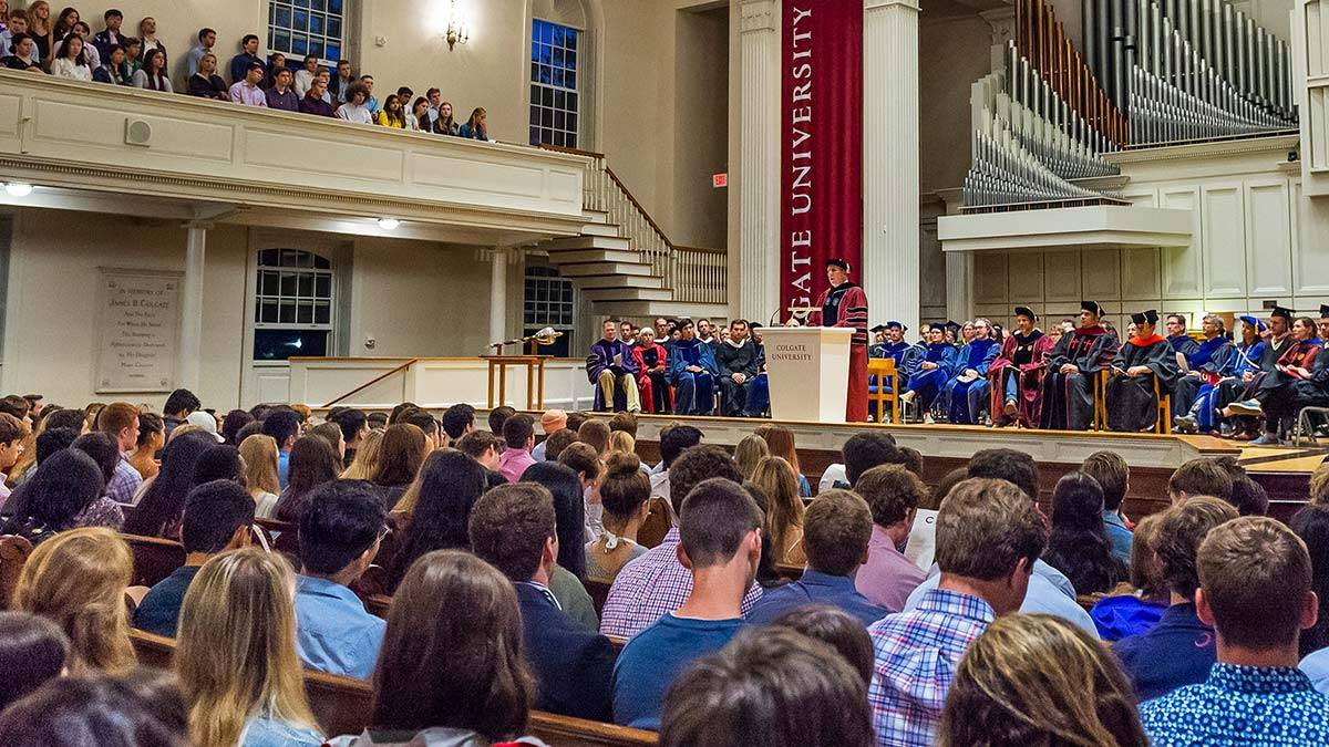 President Brian W. Casey addresses the first-year class at the Convocation Address