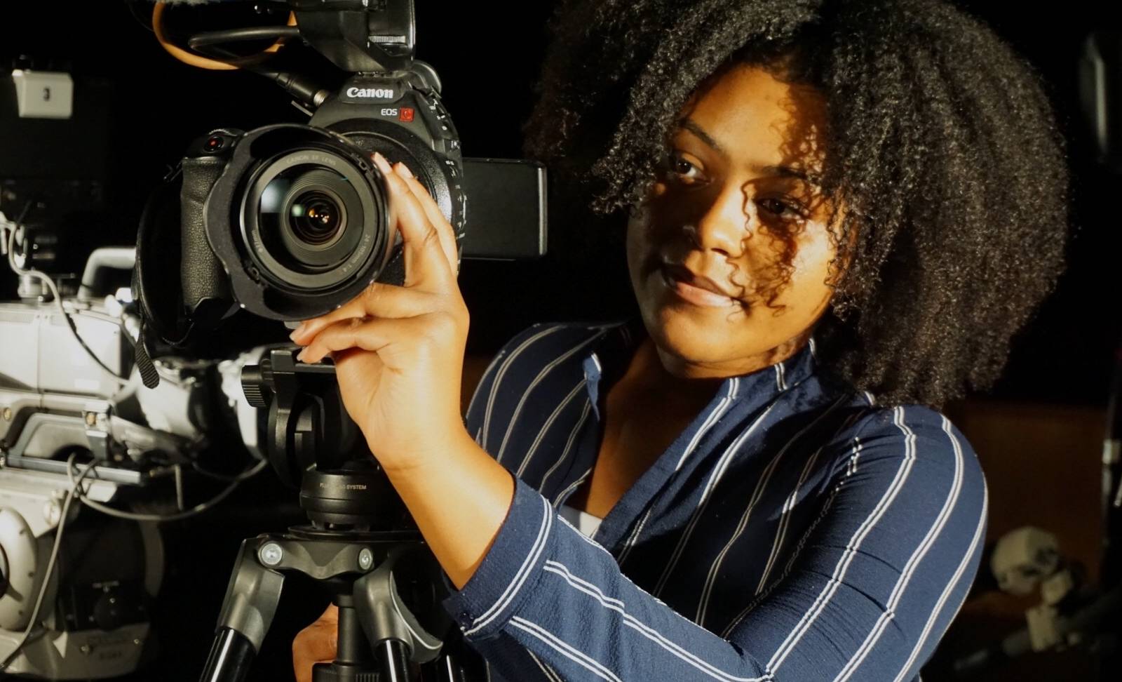 Taylor Dumas at work at Mountain Lake PBS as a Field School Fellow 