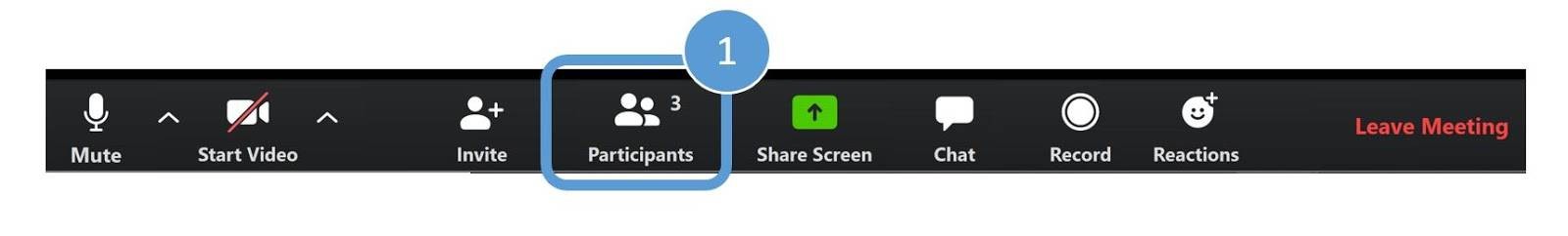 Screenshot showing the first step of how to lock a zoom meeting