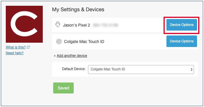Highlighting the location of the Device Options button