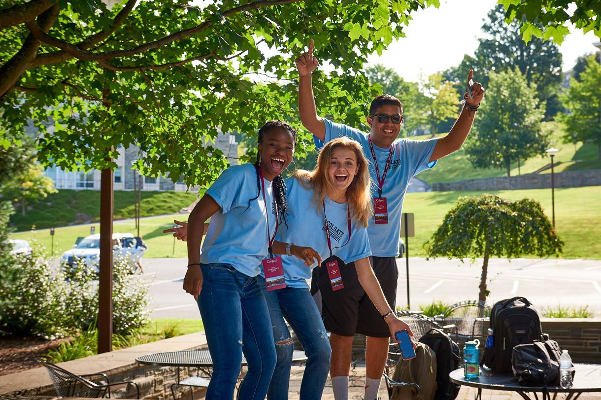 Students cheering on arrival day.