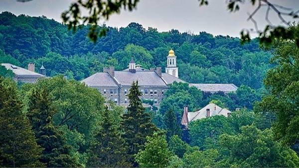 Scenic photo of Colgate campus buildings hillside