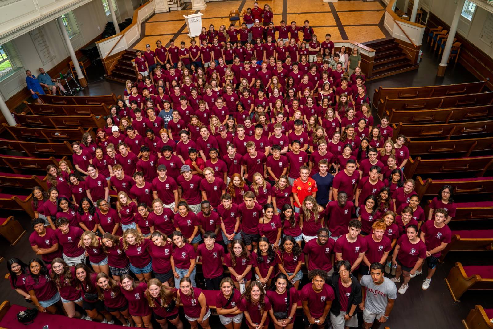 Students and staff gather for a group Residential Commons photo