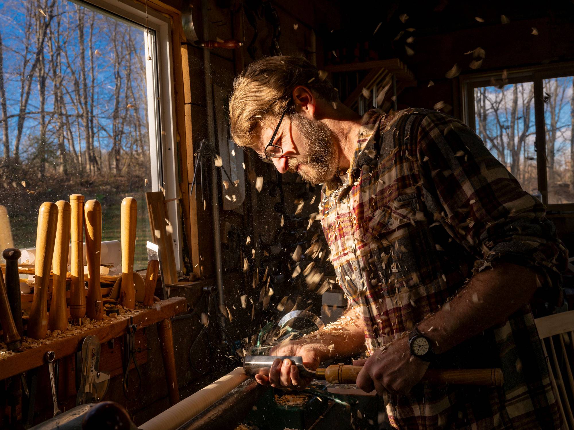 Carpenter making a chair