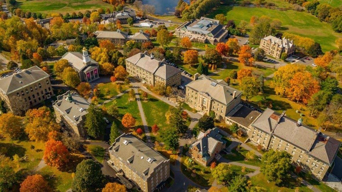 overhead shot of Colgate University campus in the fall