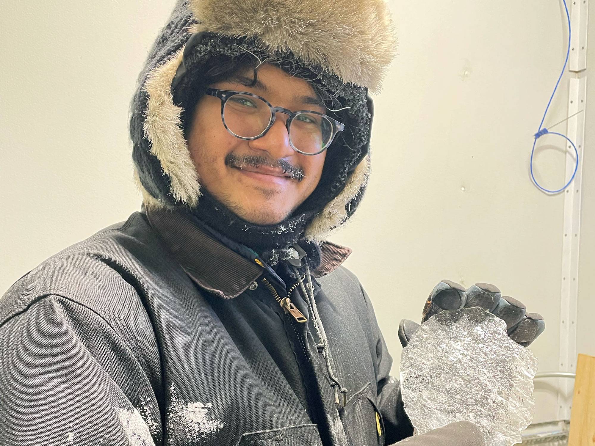 Fairuz Ishraque ’22 holds ice