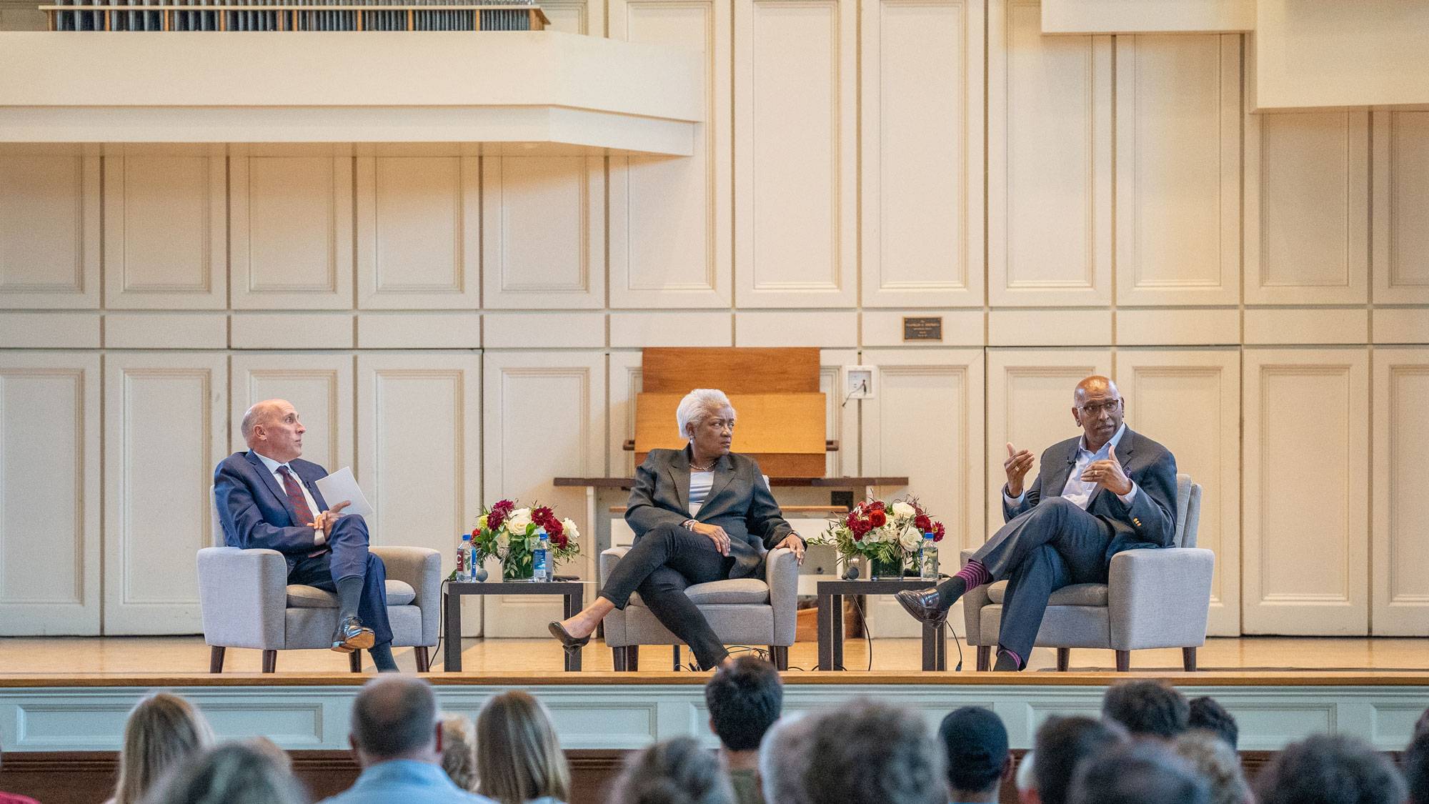 Left to right: President Brian W. Casey, former Democratic National Committee Chair Donna Brazile, and former Republican National Committee Chair Michael Steele