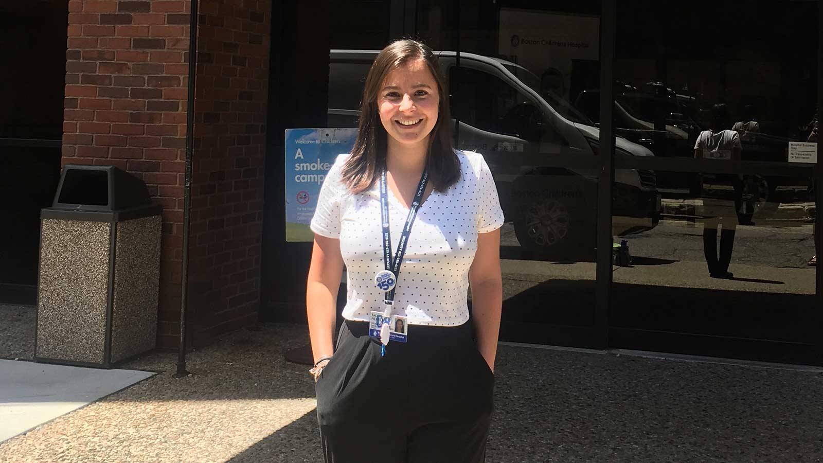 Tali Filstein ’21 in front of Boston Children's Hospital